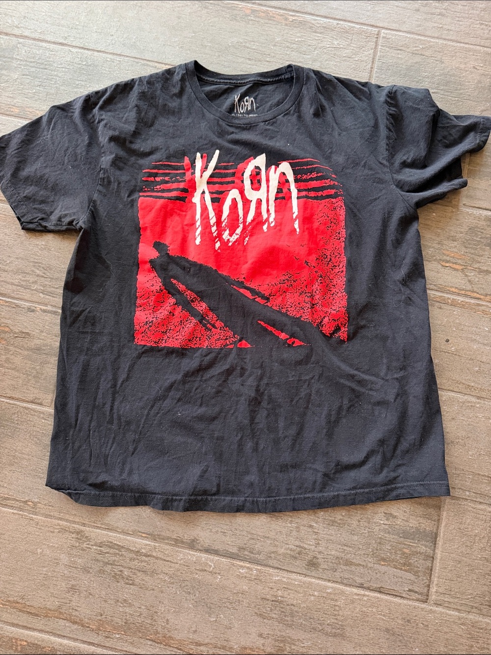Official Korn Black Short-Sleeve Graphic Tee with Red Print